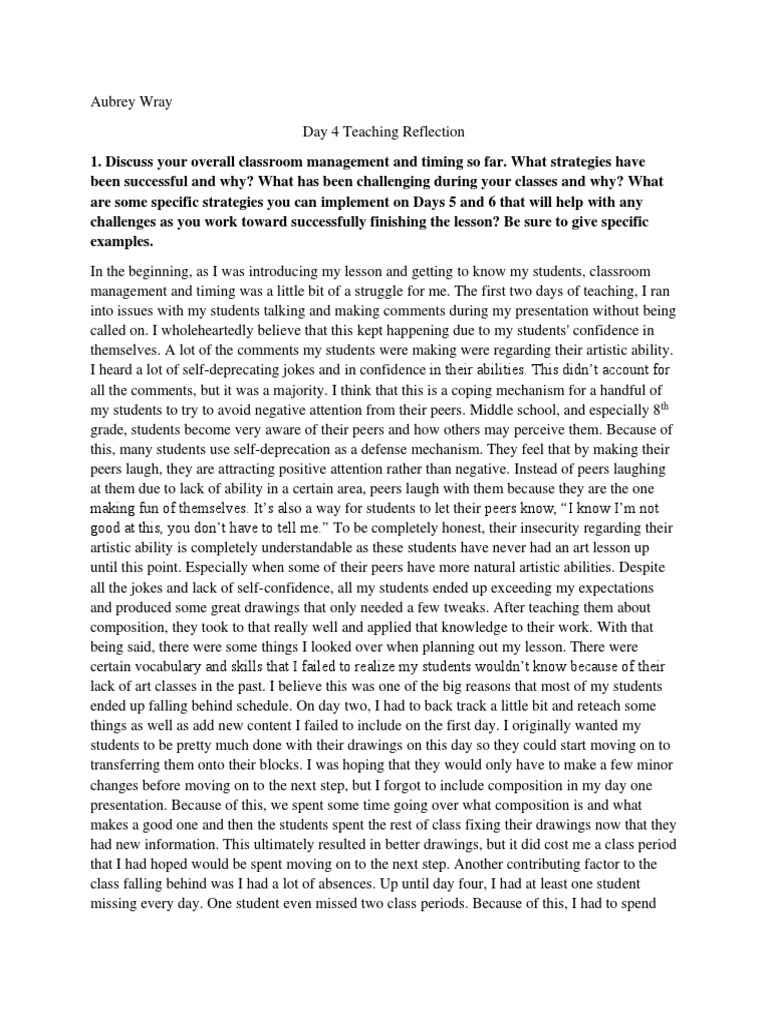 Wray Day 4 Reflection | PDF | Classroom | Classroom Management
