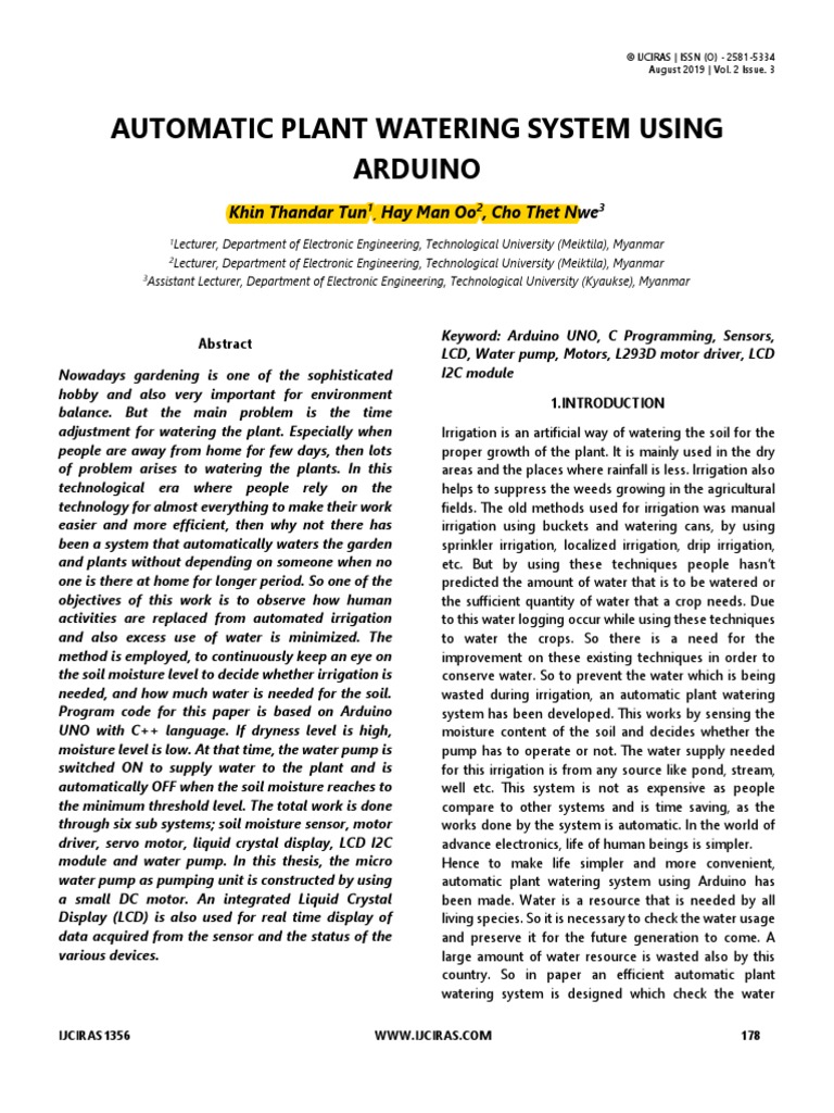 Automatic Plant Watering System Using Ar PDF | PDF | Arduino | Irrigation