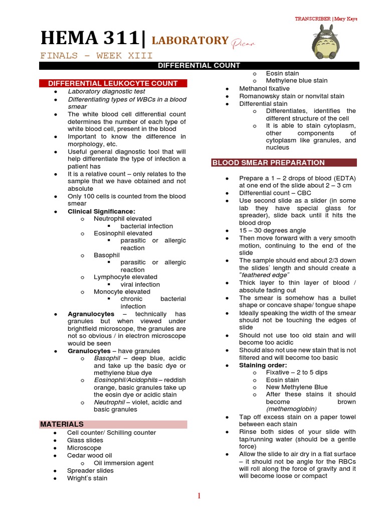 Differential Leukocyte Count Guide | PDF