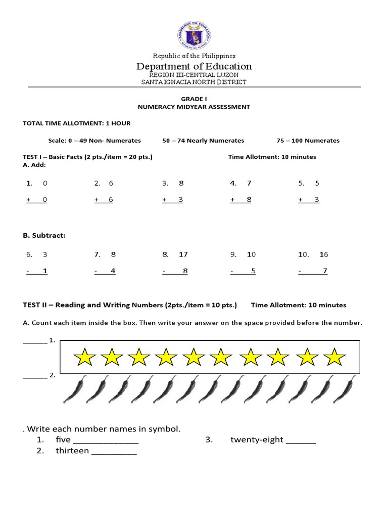 Grade 1 numeracy midyear assessment pdf mathematics