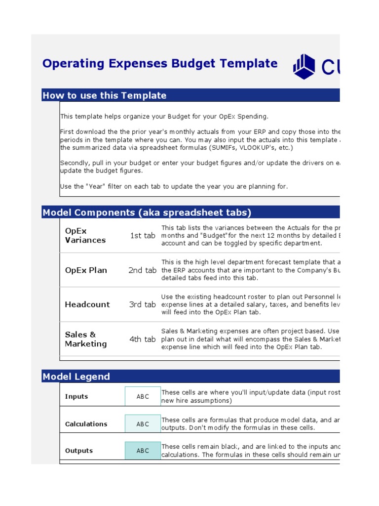 Monthly OpEx Budget Template Guide | PDF