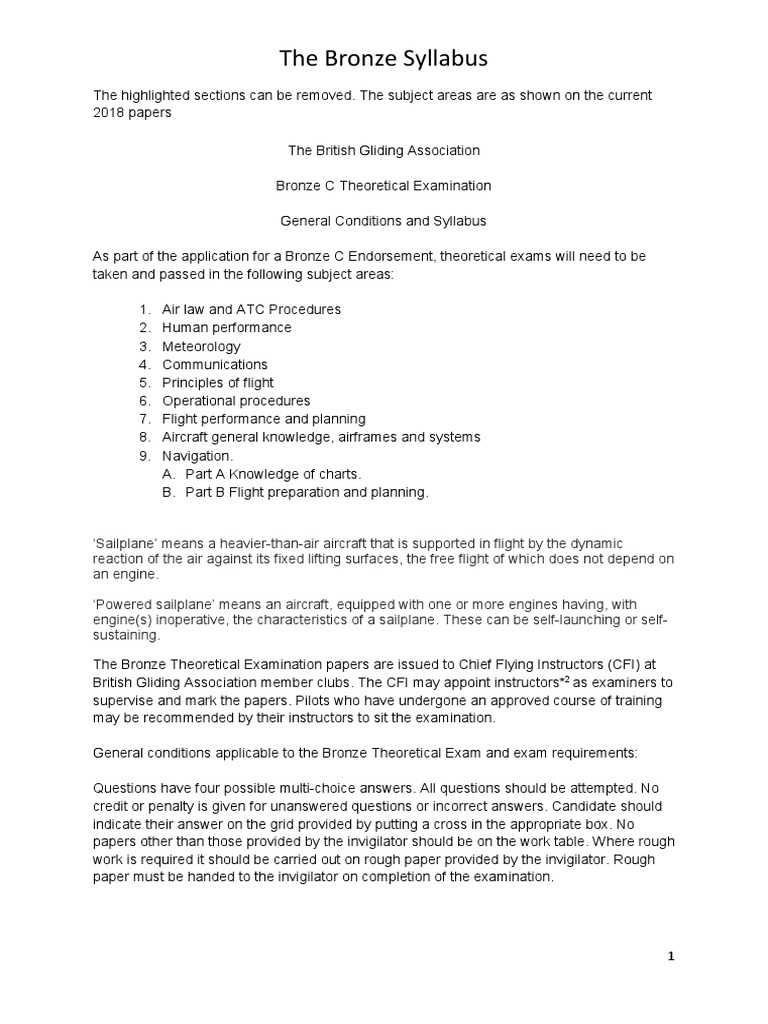 Bronze Theoretical Study Guide SyllabusForsite PDF PDF Gliding