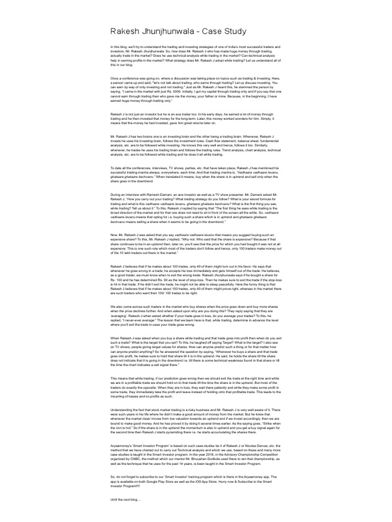 Rakesh Jhunjhunwala Case Study PDF PDF