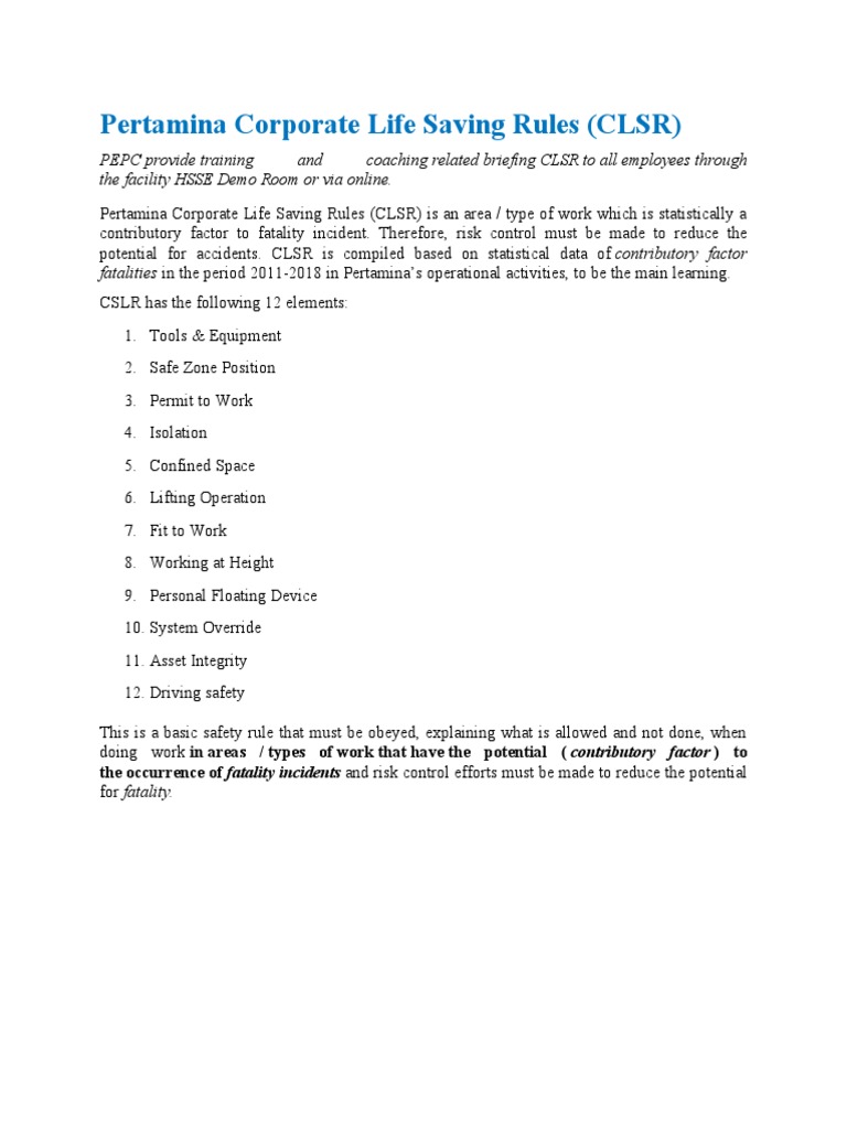 Kpi Corporate Life Saving Rules Pdf