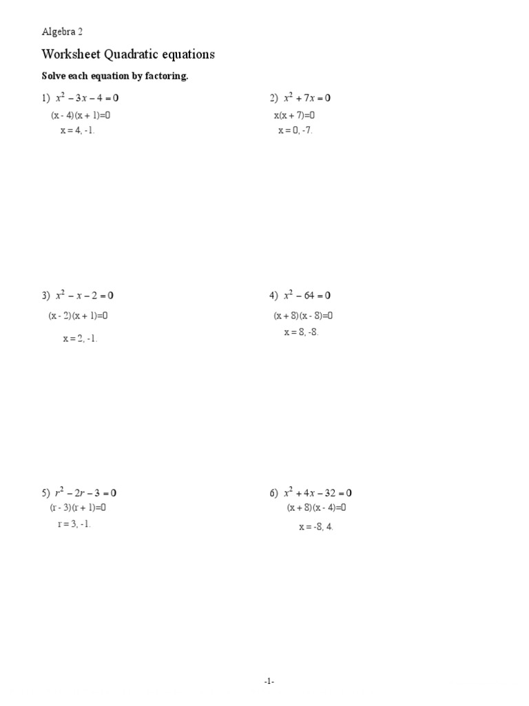 Worksheet Quadratic Equations PDF | PDF | Quadratic Equation | Abstract ...