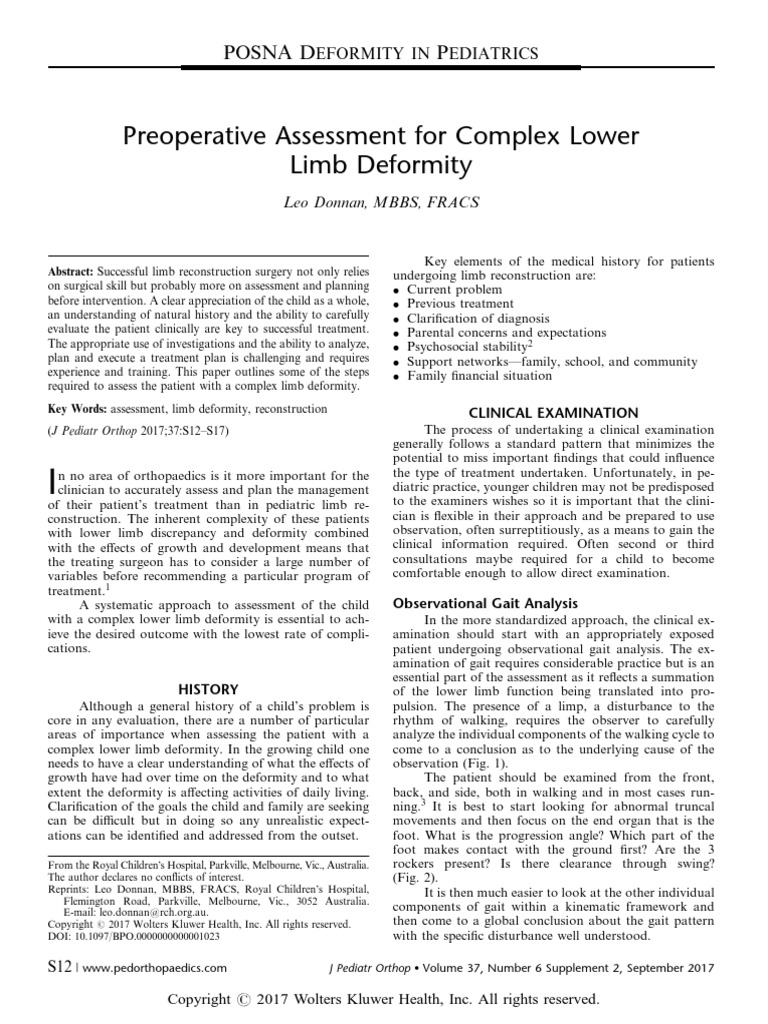 Preoperative Assessment For Complex Lower Limb Deformity Posna D P PDF