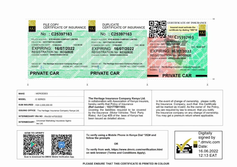 Download Vehicle Insurance Certificate PDF | PDF