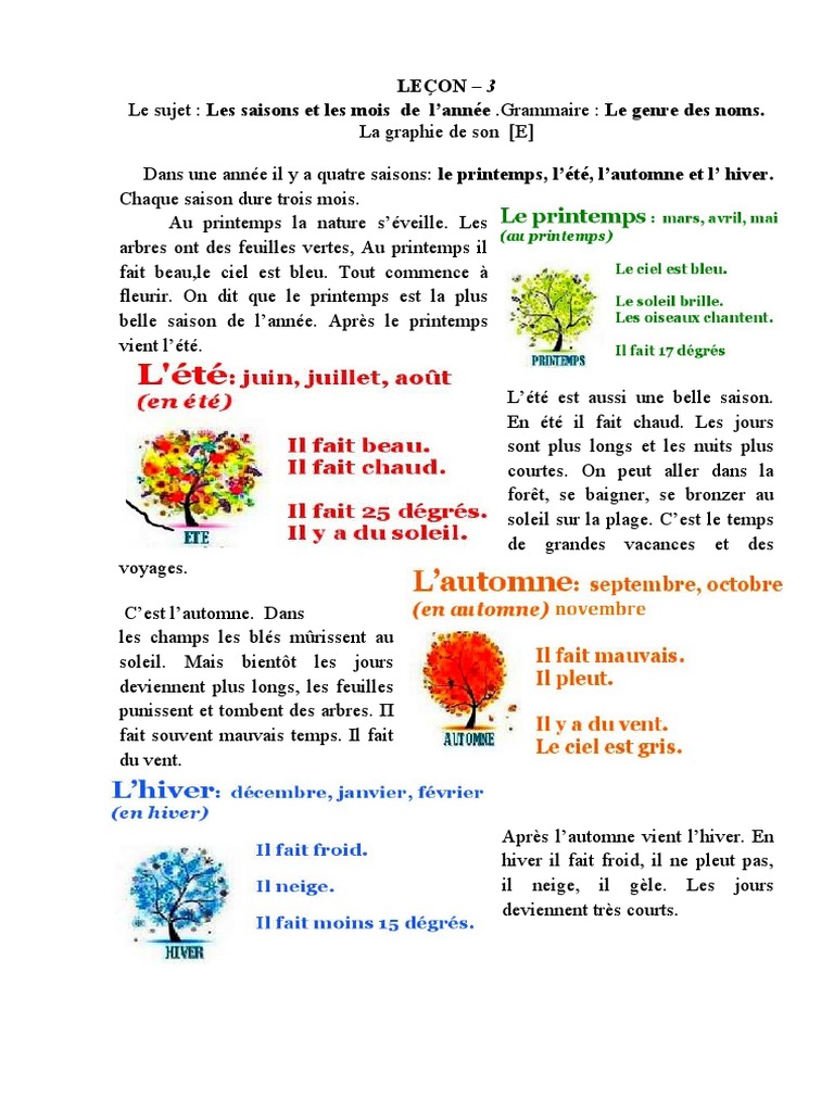 Poésie Les 12 Mois De L année Pdf 3-Les Saisons Et Les Mois de L'année | PDF | Printemps | Phénomène  périodique