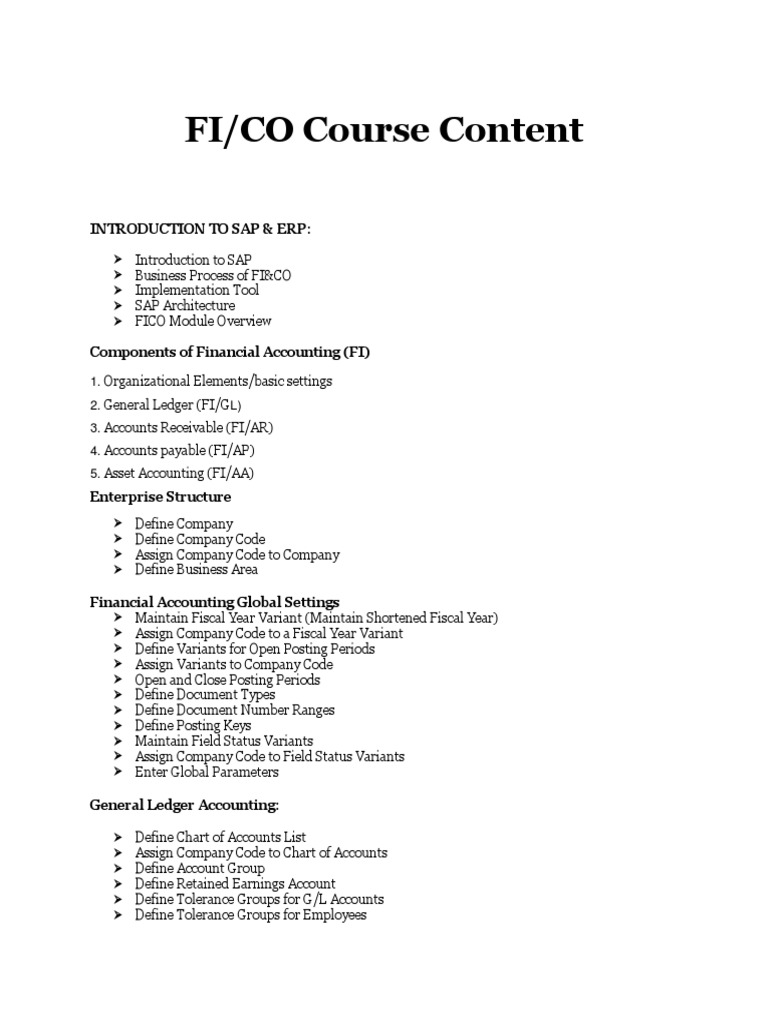 SAP FI/CO Course Overview and Content | PDF
