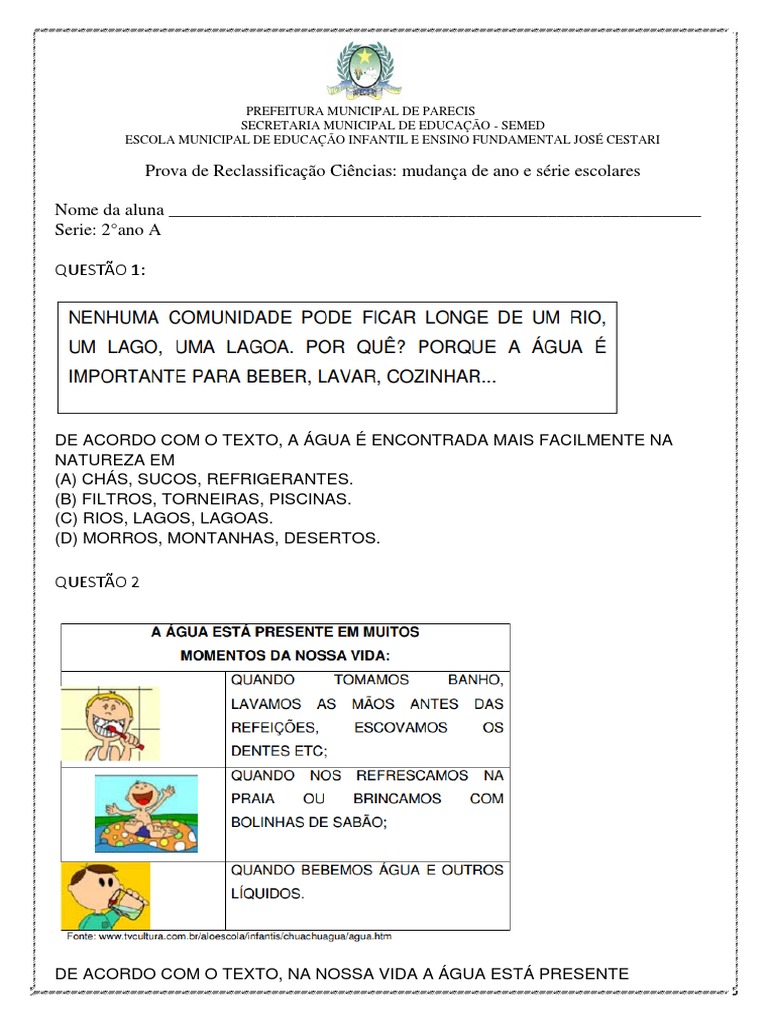 Prova de Reclassificação Escolar | PDF
