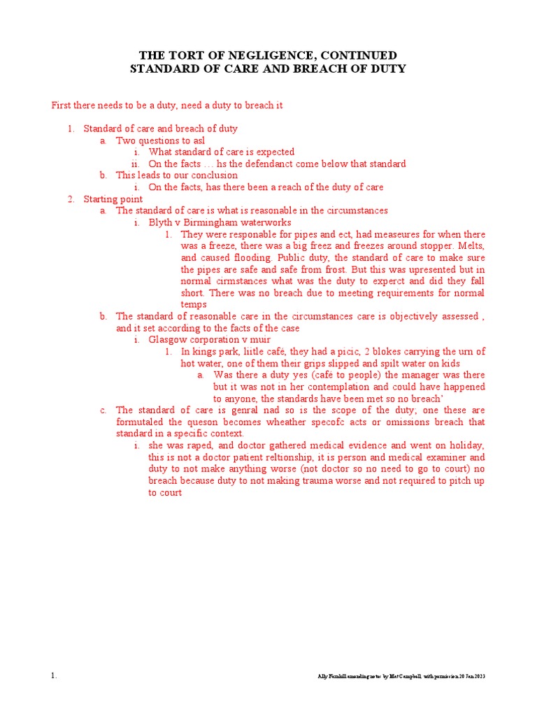 Breach of Duty in Negligence Law | PDF
