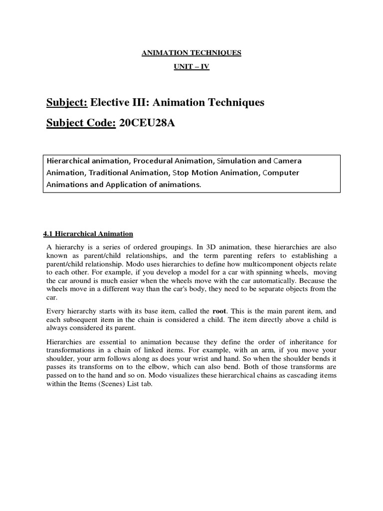 Hierarchical and Procedural Animation Techniques | PDF