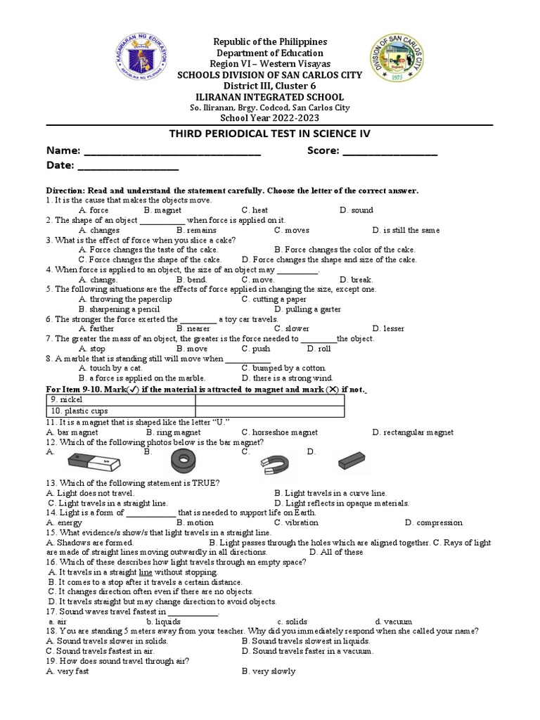 Grade 4 Science 3rd Periodical Test | PDF