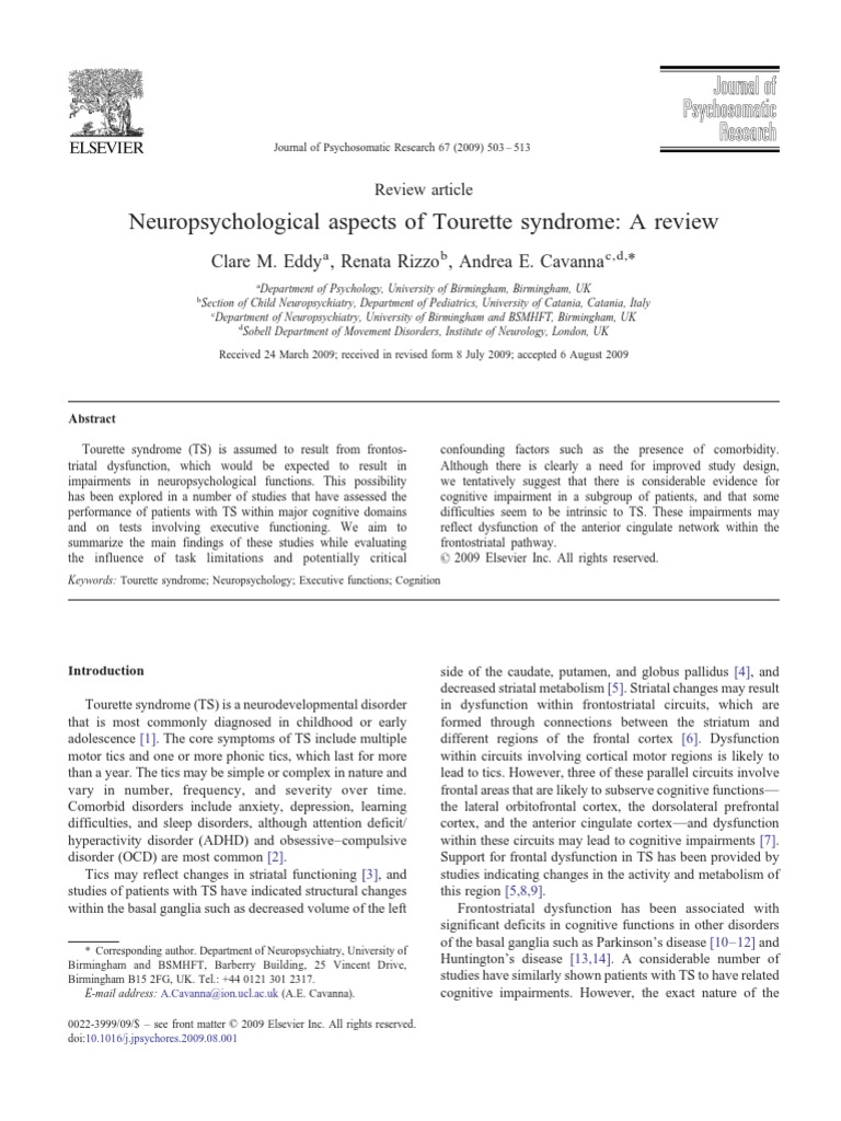 Neuropsychological Aspects of Tourette Syndrome | PDF | Attention ...
