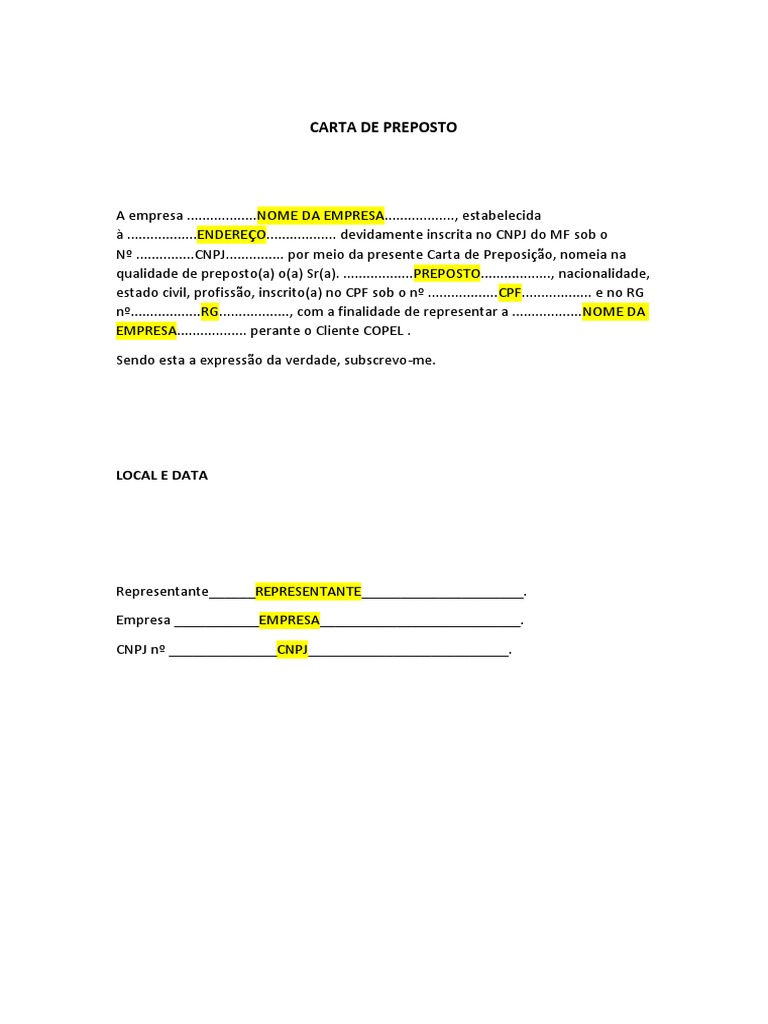 Modelo de Carta de Preposto PDF | PDF