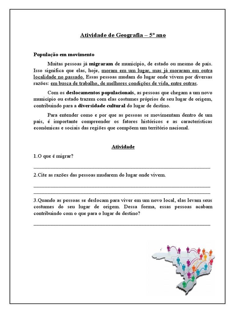 Dinâmica Populacional: Atividades 5º Ano | PDF