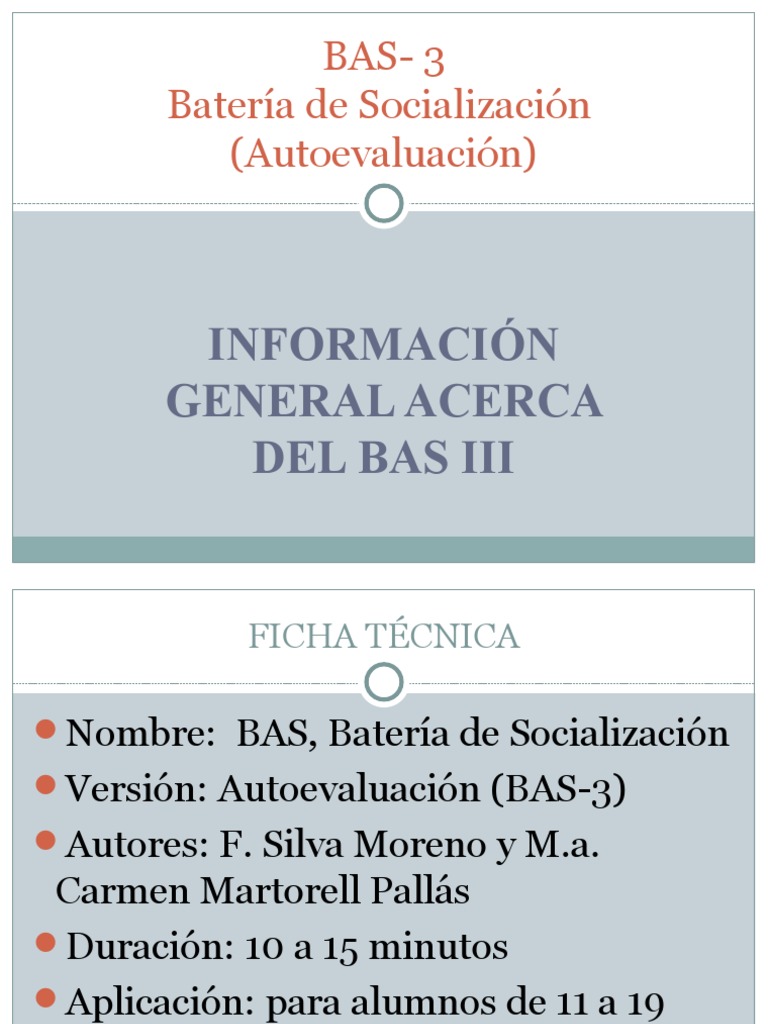 Información sobre BAS-3: Batería de Socialización | PDF