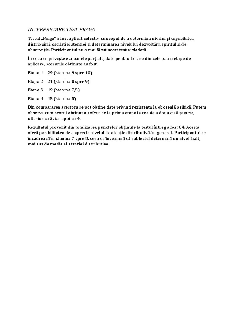 Interpretare Test Praga | PDF