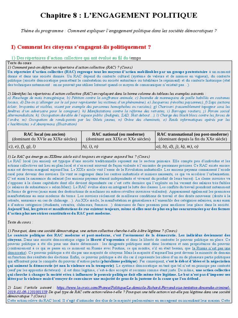Comprendre l'engagement politique en démocratie | PDF