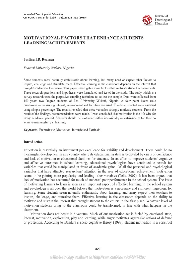Motivational Factors in Student Success | PDF