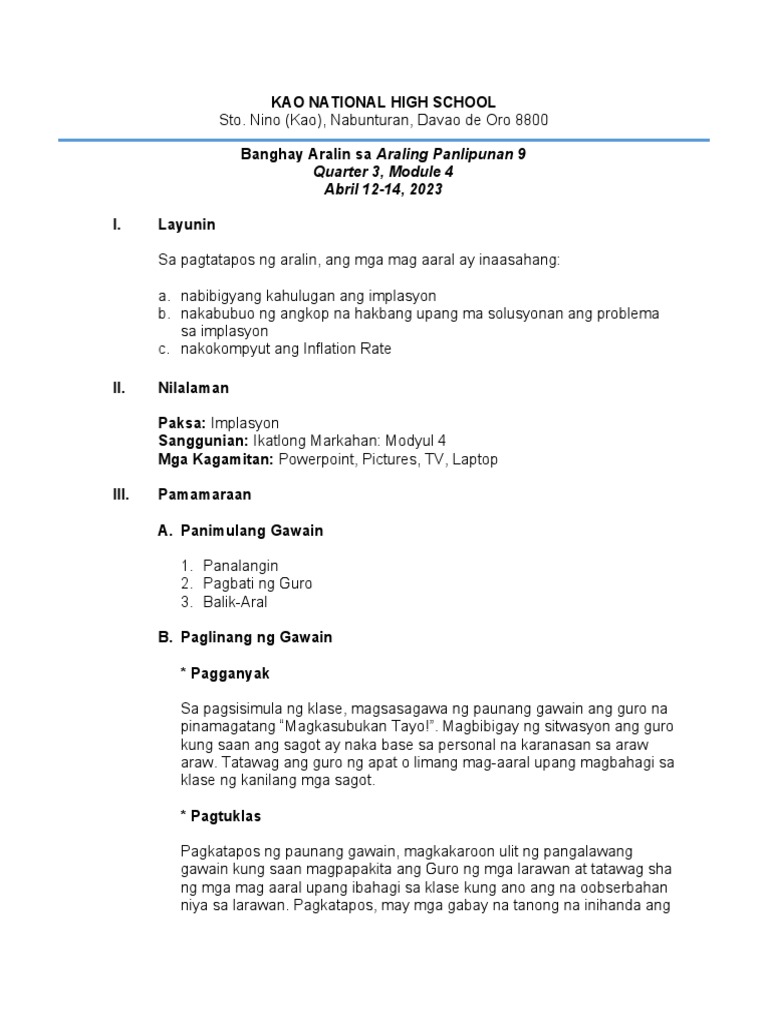 Banghay Aralin Sa AP Lesson 4 | PDF