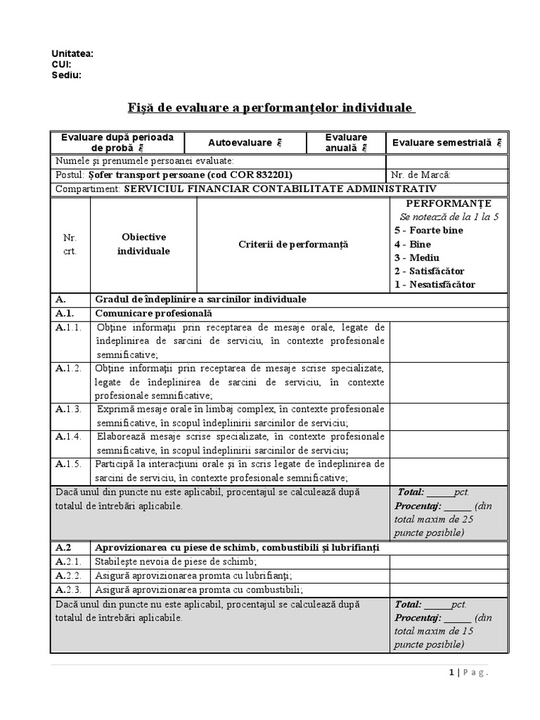 Fisa Evaluare Conducator Auto Transport Persoane | PDF