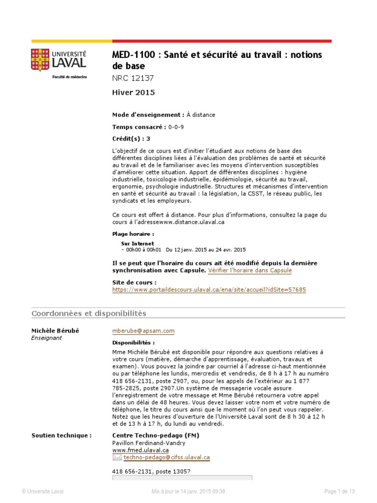 Sante Securite Au Travail h2015 PDF | PDF | Santé et sécurité au ...