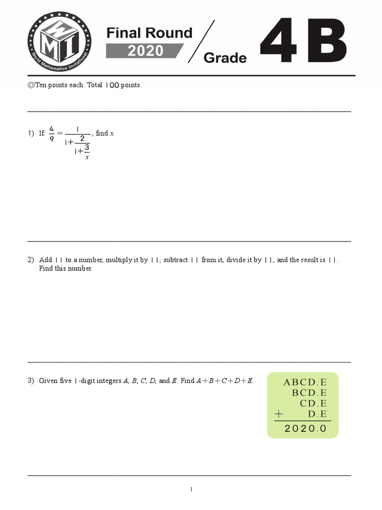 WMI Grade 7 Math Past Papers | PDF