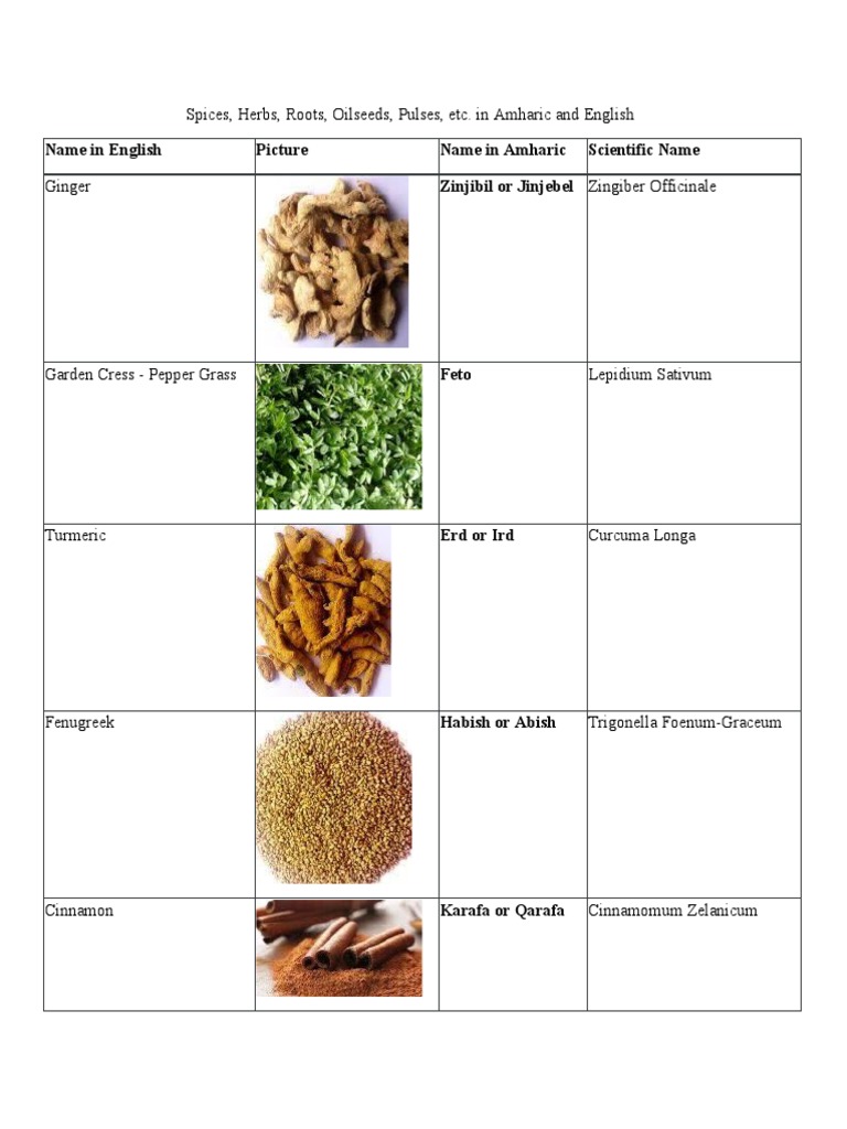 Ethiopian Herbs and Spices.docx PDF Spice Food Ingredients