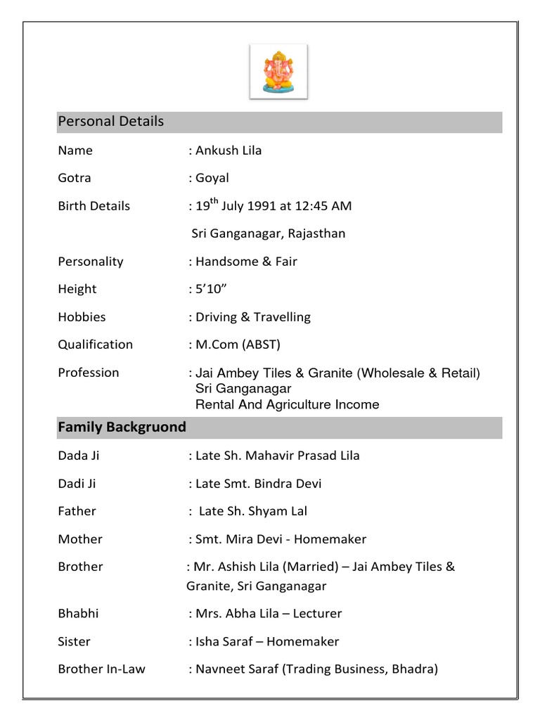 Matrimonial Profile: Ankush Lila | PDF