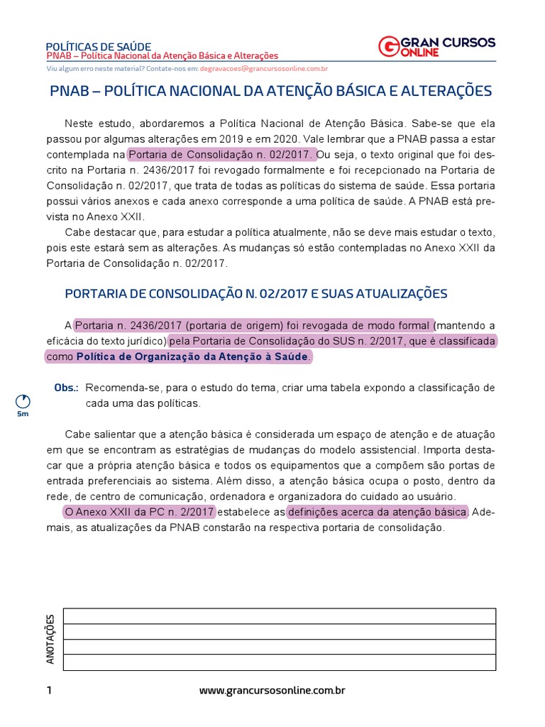 PNAB: Alterações e Consolidação 2017 | PDF