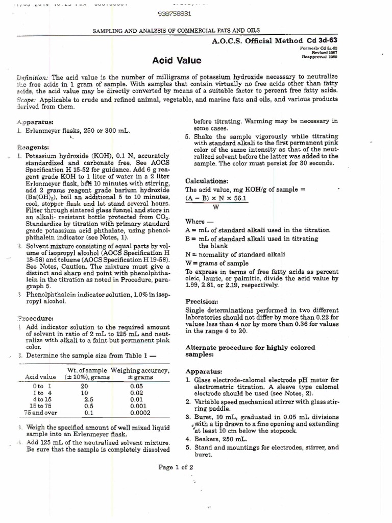 AOCS CD 3d63 ACID VALUE PDF