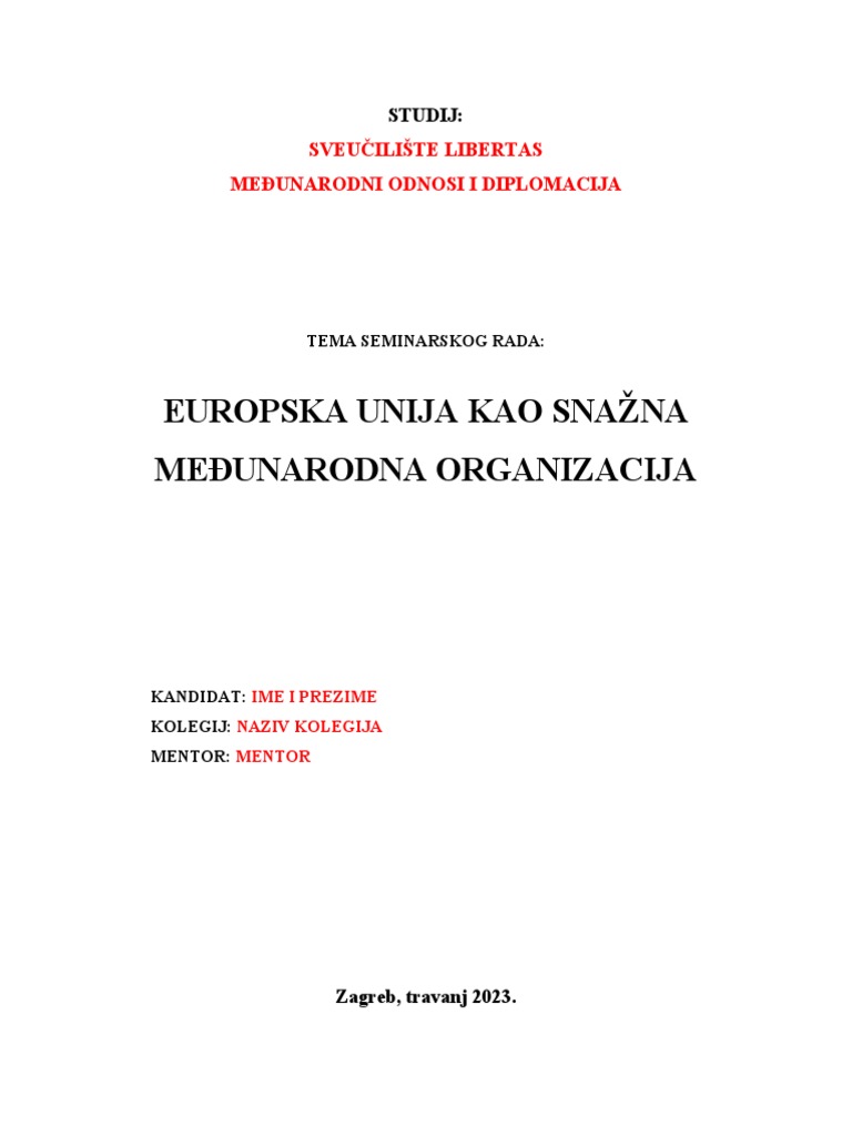 Europska Unija Kao Snažna Međunarodna Organizacija | PDF