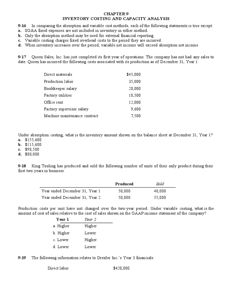 Inventory Costing & Capacity Analysis | PDF | Gross Margin | Cost Of ...
