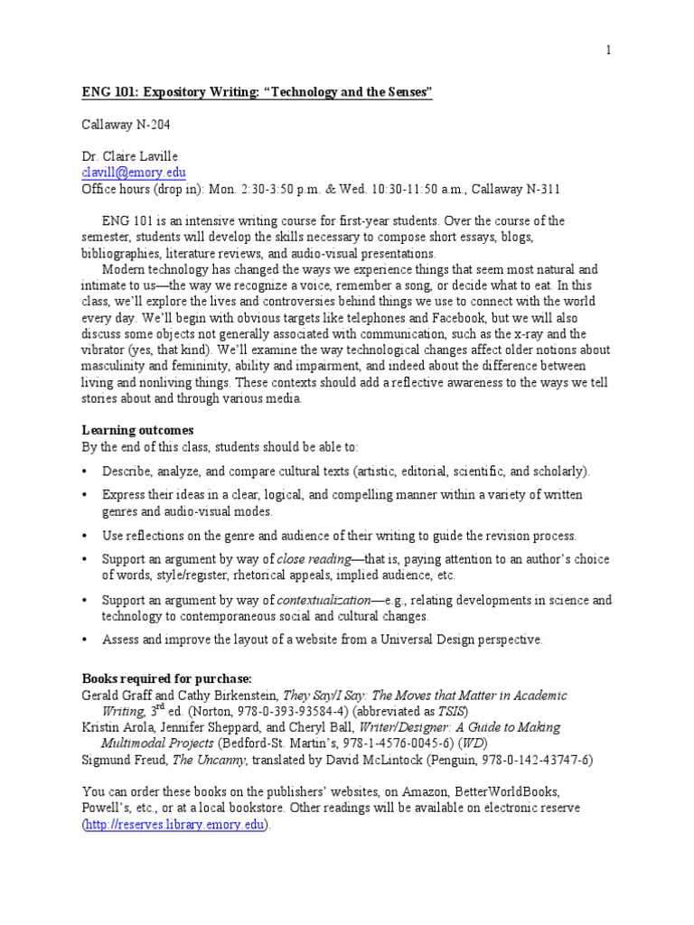 ENG 101 Expository Writing Technology An PDF | PDF