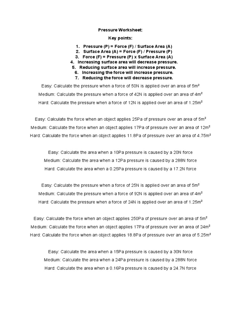 Grade 8 Pressure Worksheet with Answers | PDF