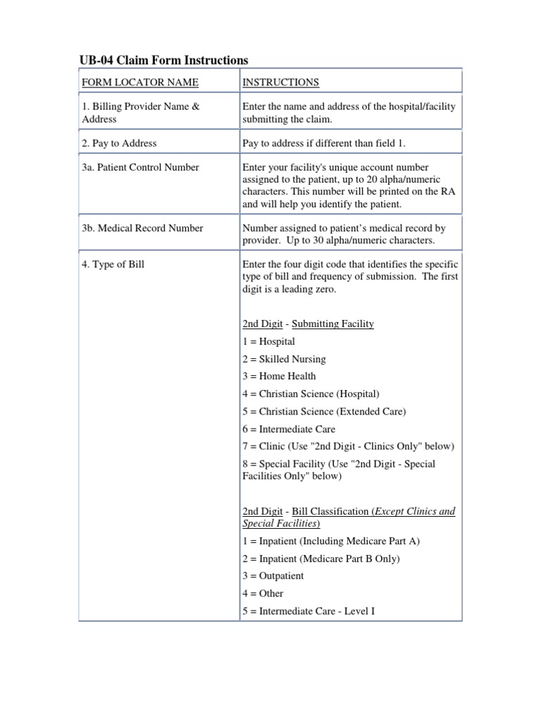 UB-04 Claim Form Instructions Guide | PDF | Patient | International ...
