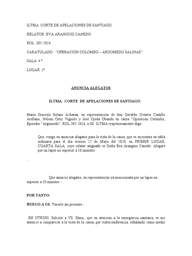 Alegatos por Videoconferencia en Caso Colombo | PDF