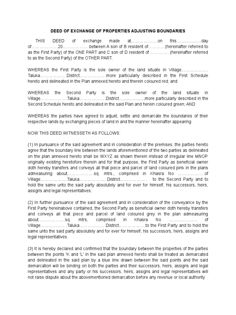 Deed of Exchange of Properties Adjusting Boundaries PDF