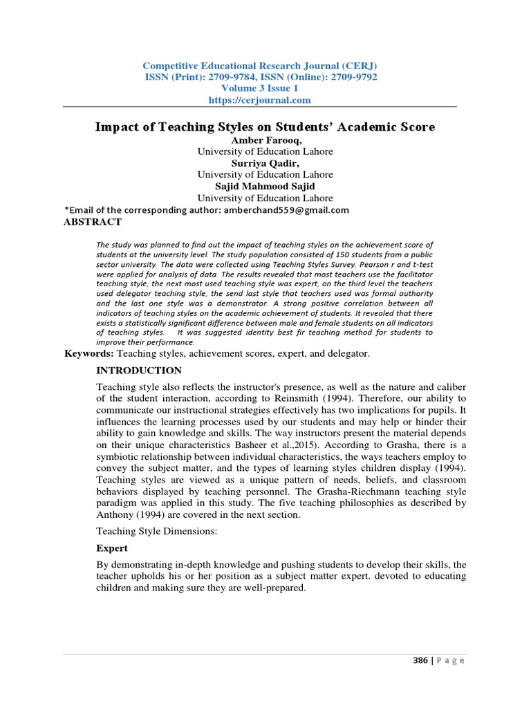 Impact of Teaching Styles on University Students | PDF
