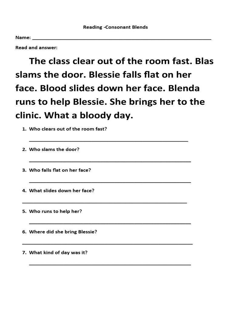 Reading comprehension consonant blends | pdf