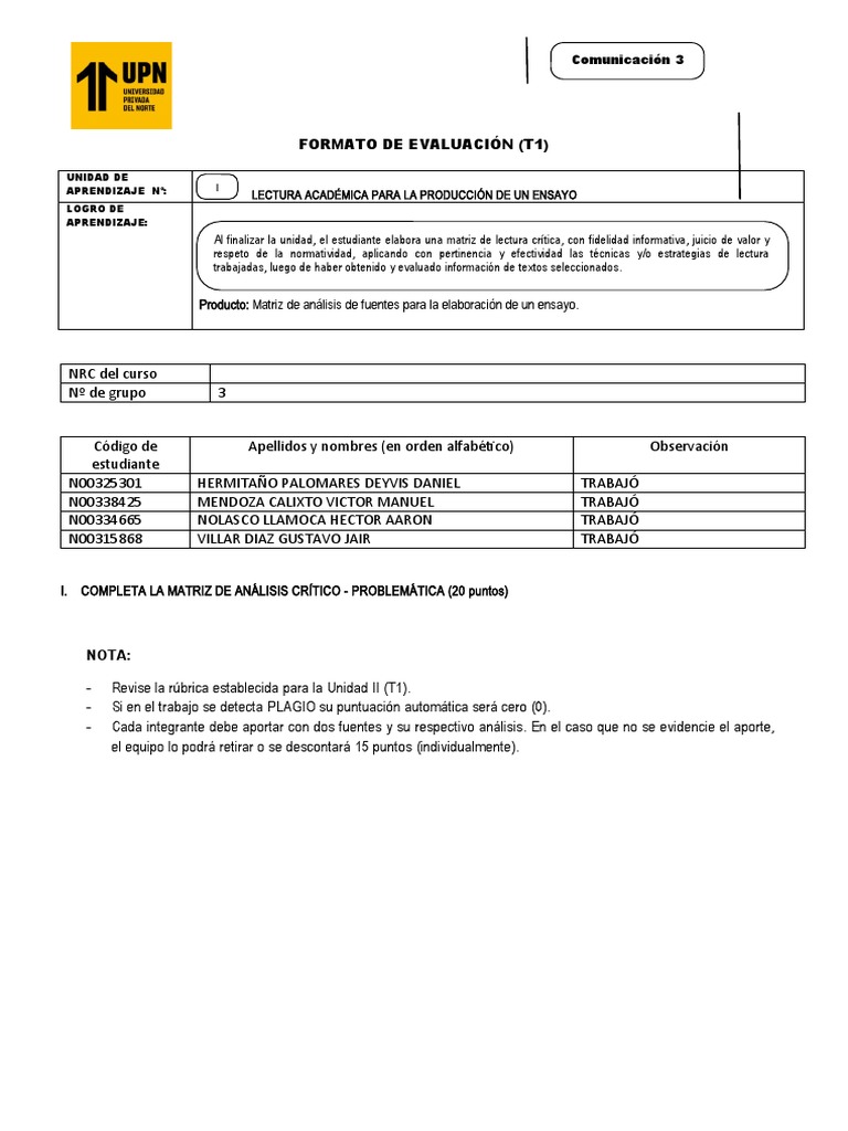 T1 Comu 3 - Formato de Entrega | PDF