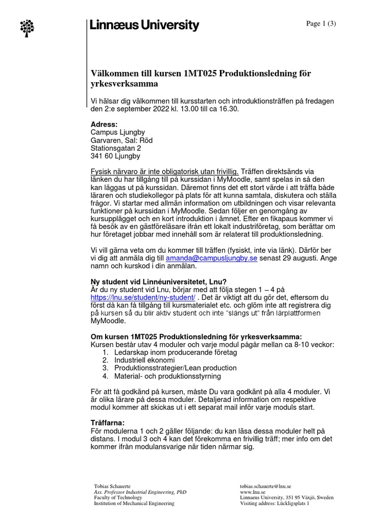 Välkomstbrev Prod - ledn.HT22 PDF | PDF
