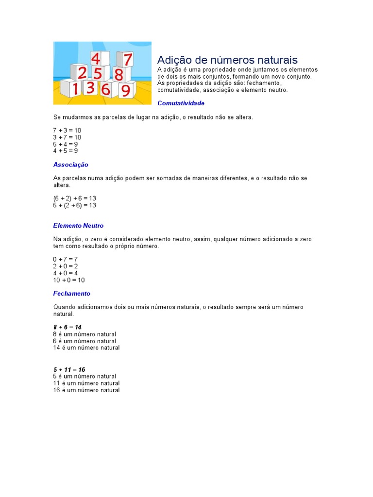 Adição de Números Naturais | PDF | Número natural | Matemática elementar