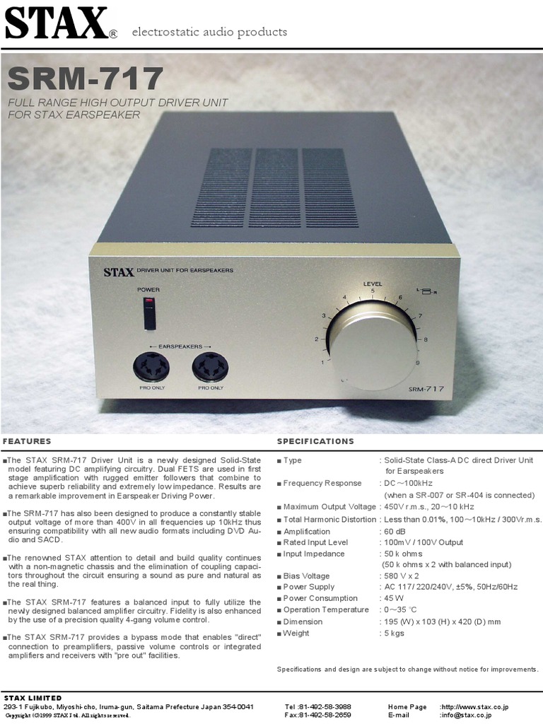 Stax SRM717 PDF | PDF | Amplifier | Information And Communications
