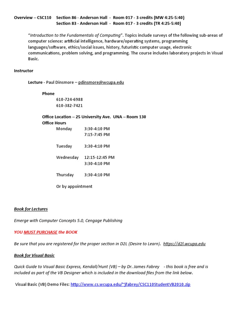CSC110+Syllabus+-+Spring+2014 (1) | PDF | Academic Dishonesty | Computing