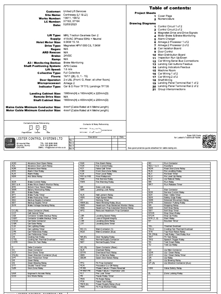 Lester Control Systems Technical Pack | PDF | Elevator | Relay