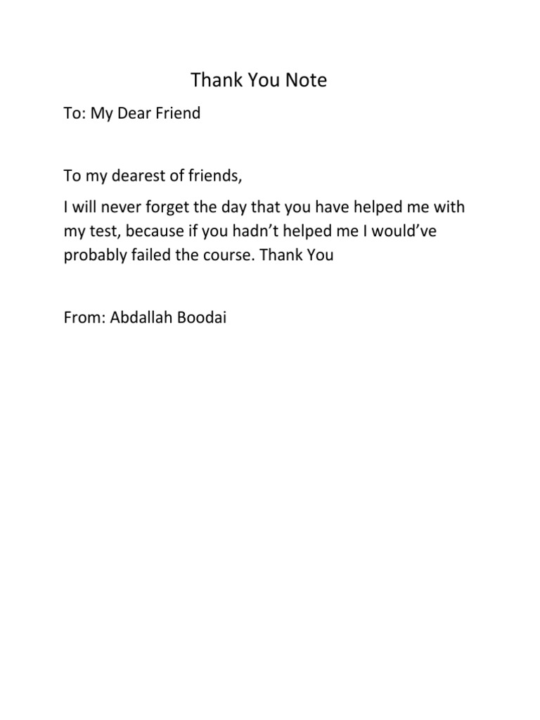 Thank You Note, English Project 1 PDF