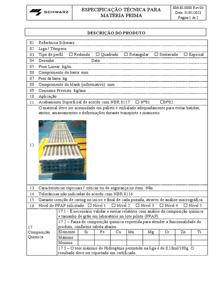 Em-Ei-0000 - Especificação Técnica de Materia Prima - Template | PDF ...