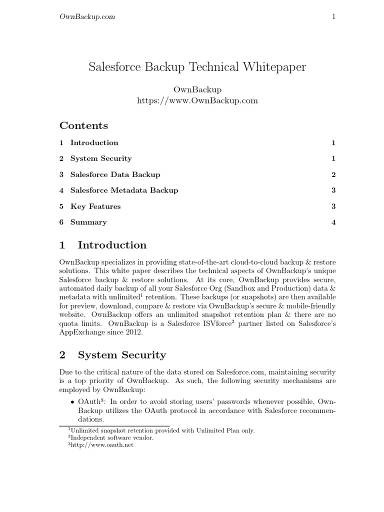 OwnBackup Salesforce Backup Whitepaper | PDF | Backup | Metadata